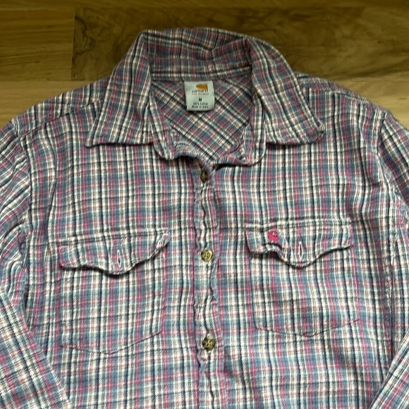 Carhartt women’s cotton flannel plaid button down medium - Picture 5 of 6
